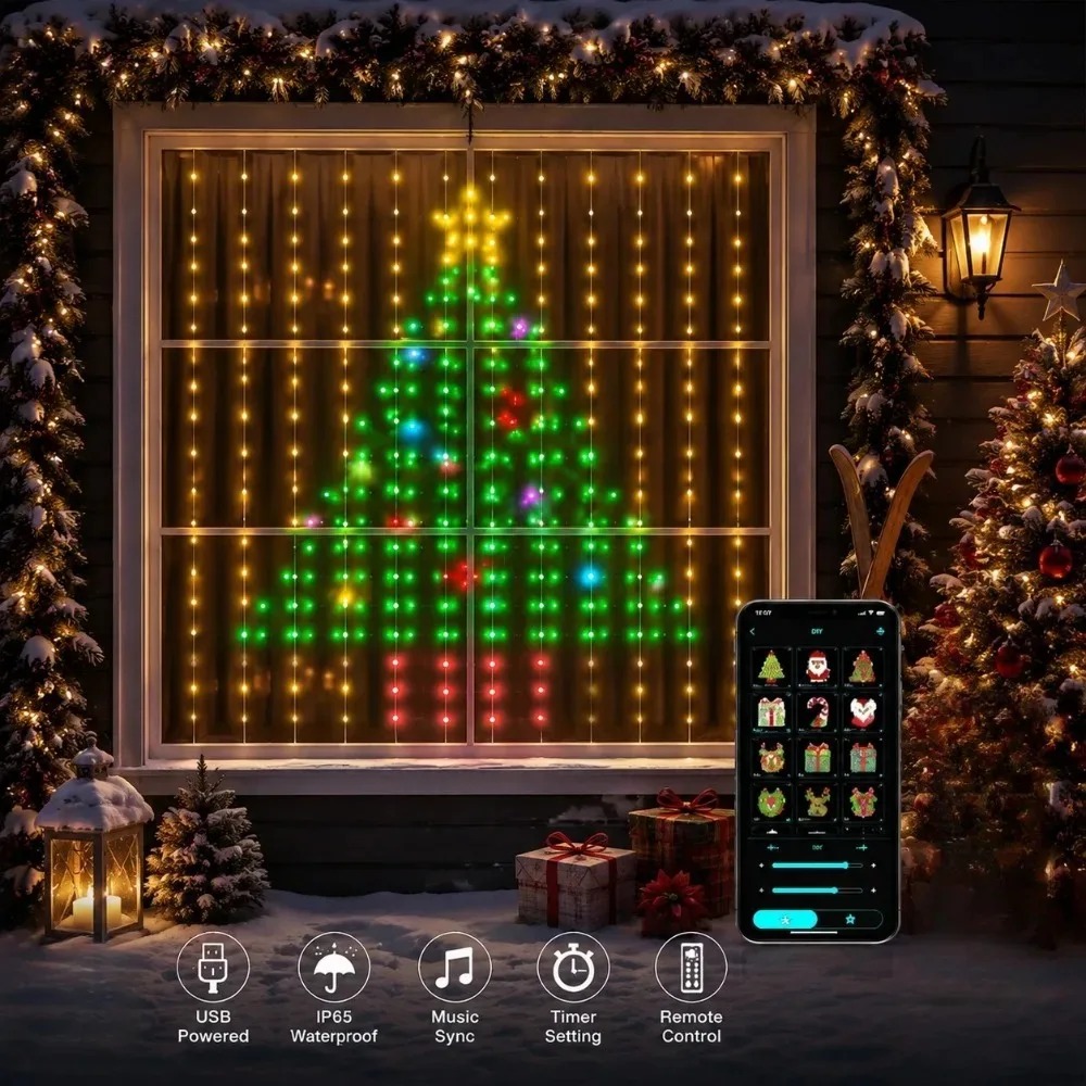 Christmas Light String LED Cur - Home Decor Curtain ulasan dan harga