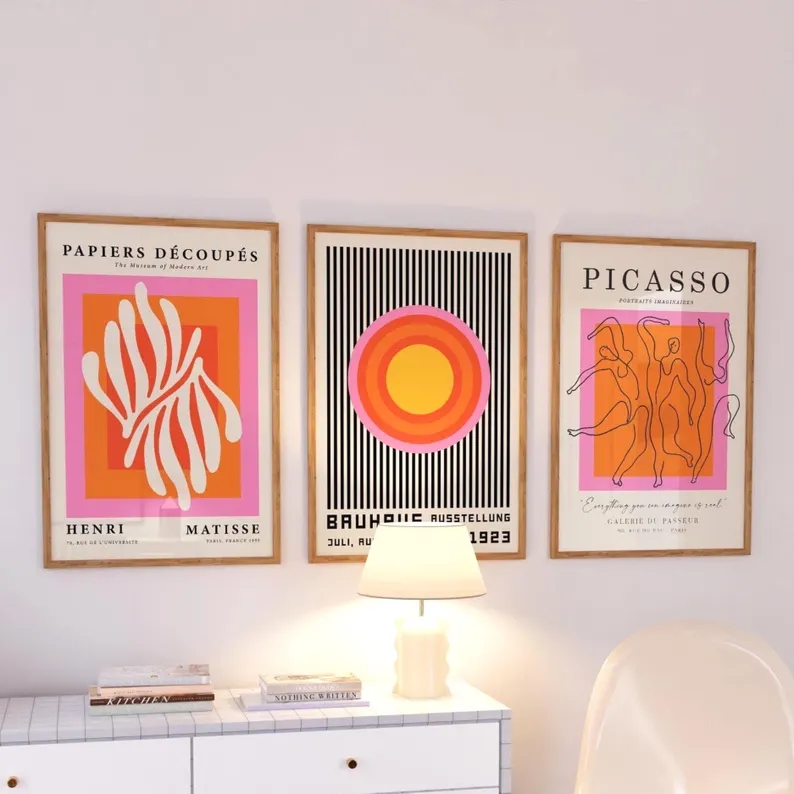 3pcsModern Orange  Bauhaus And - Home Decor On Wall ulasan dan harga