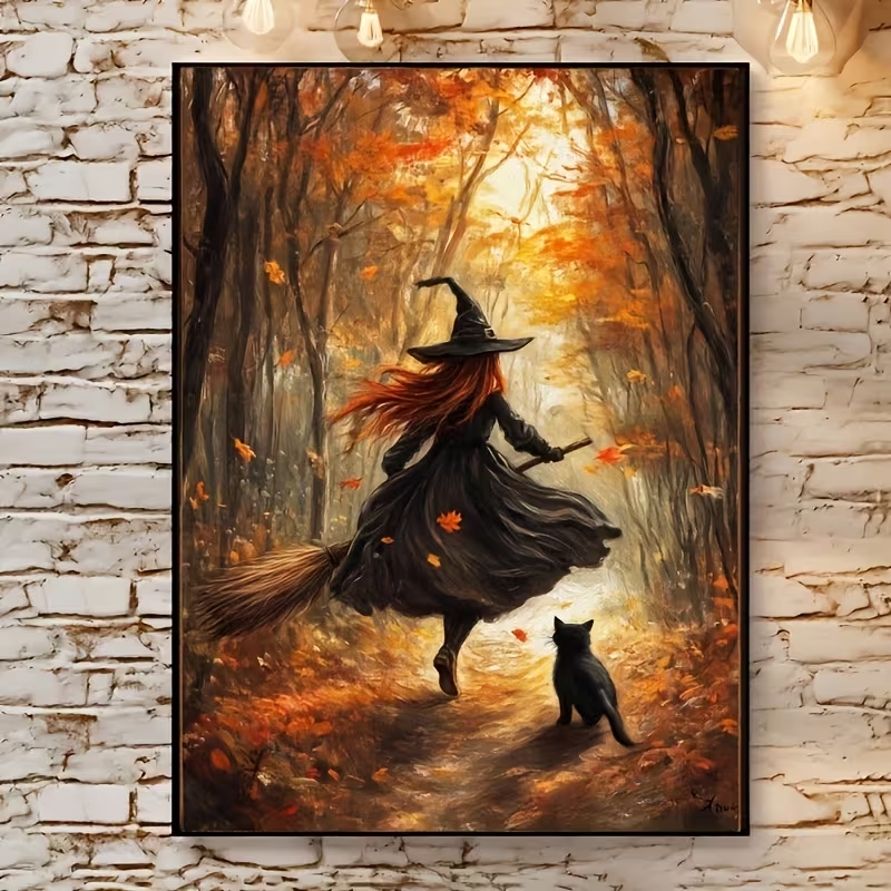Retro Alloween Autumn Witch On - Home Decor On Wall ulasan dan harga