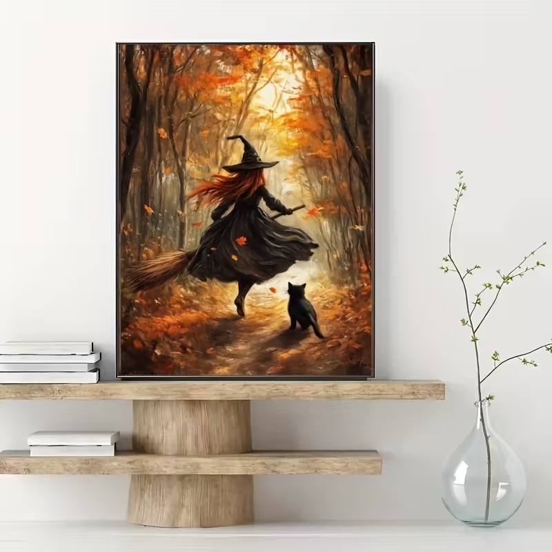 Retro Alloween Autumn Witch On - Home Decor On Wall ulasan dan harga