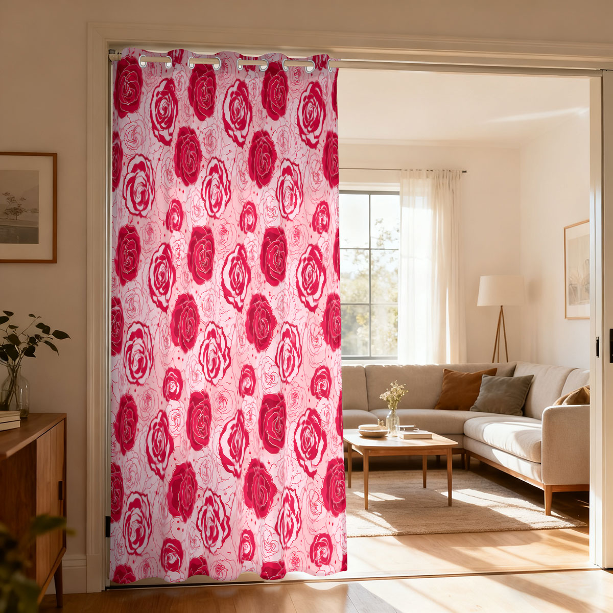 1pc Light Green Base Pink Rose - Home Decor Curtain ulasan dan harga