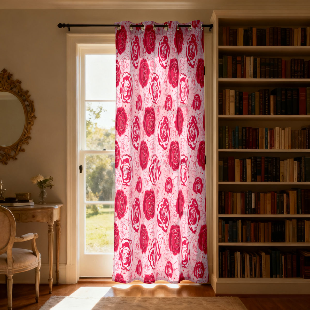 1pc Light Green Base Pink Rose - Home Decor Curtain ulasan dan harga