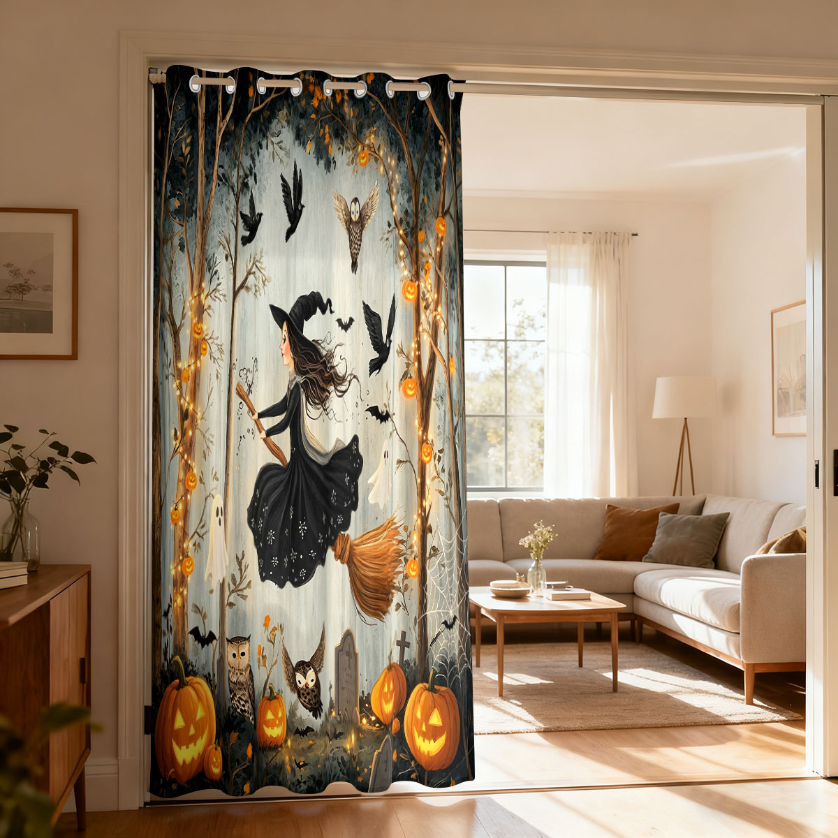1PC Halloween Witch Pumpkin Gh - Home Decor Curtain ulasan dan harga