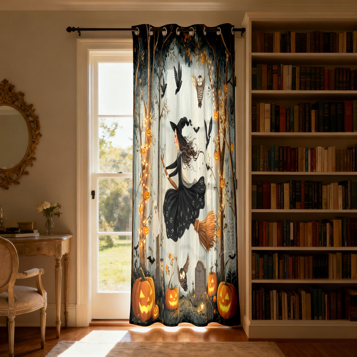 1PC Halloween Witch Pumpkin Gh - Home Decor Curtain ulasan dan harga